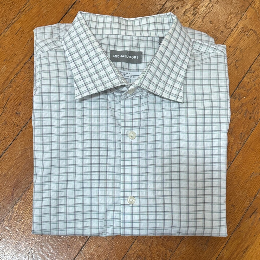 Michael Kors Men's Airsoft Stretch Long Sleeve Plaid Shirt 17.5 36/37